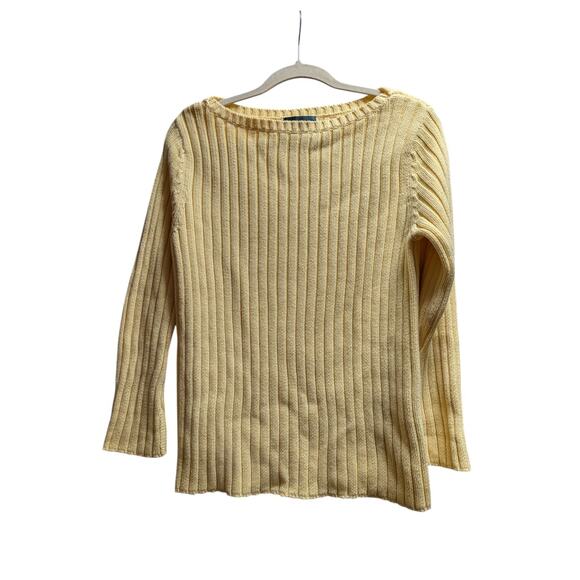 Lauren Ralph Lauren Sweater Womens Medium Yellow Rib Knit Boat Neck - Picture 1 of 5